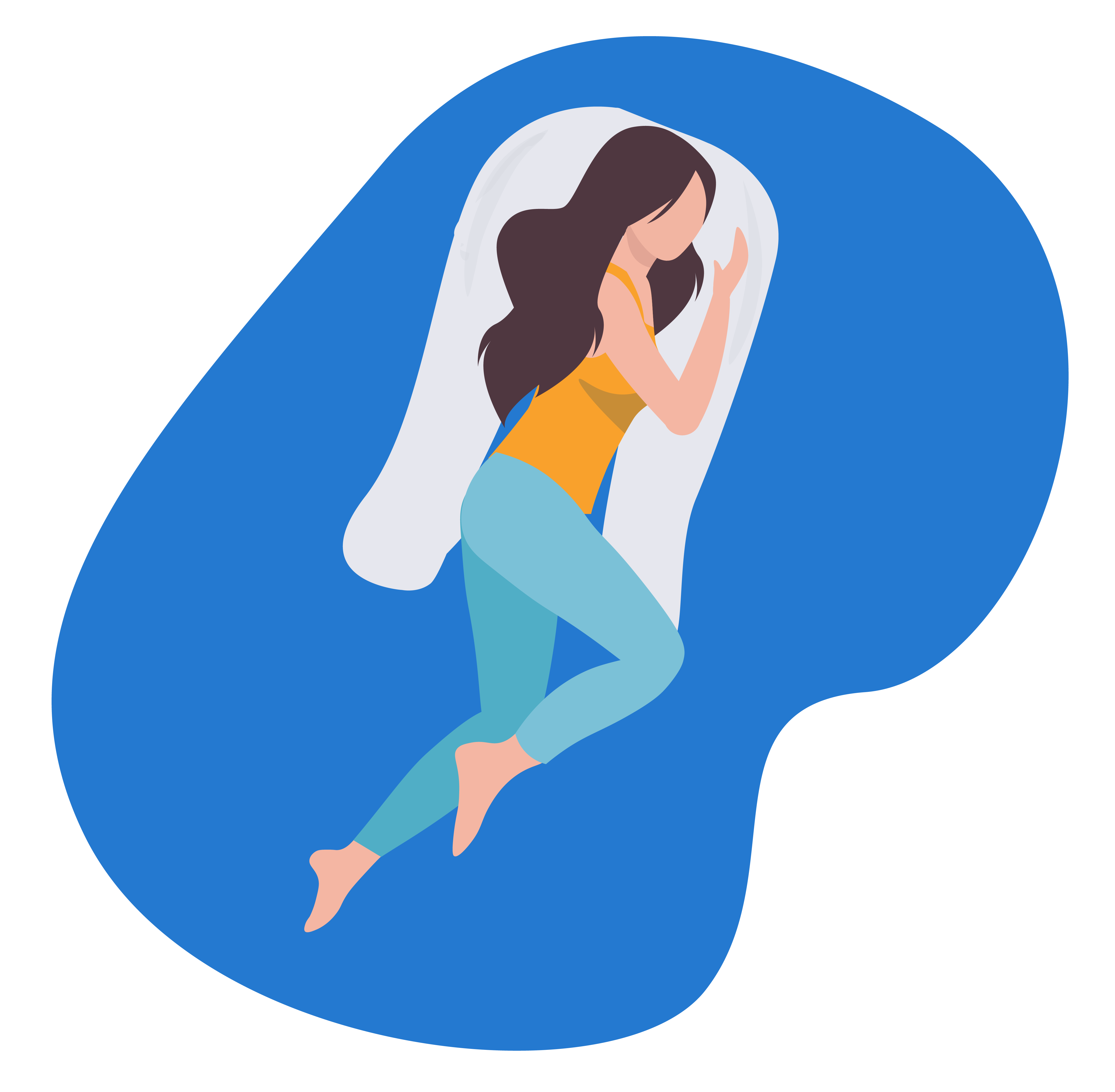 Pregnant woman cuddling her pillow.